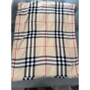 Burberry London Cashmere Scarf Beige Giant Check Plaid Made in Scotland Unisex